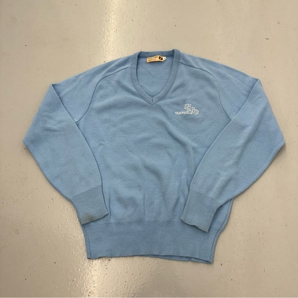 Vintage 80s Logo 7 UNC North Carolina Tar Heels V Neck Sweater Made in USA​